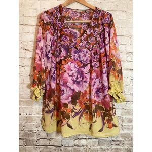 Avenue Top Womens 18/20 Purple Floral Romantic Feminine Bell Sleeve Plus Flowy